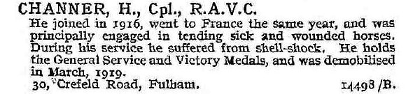 Channer H Cpl Army Veterinary Corps