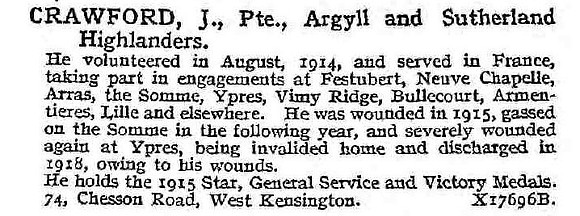 Crawford J Pte Argyll And Sutherland Highlanders