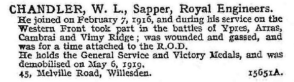 Chandler W L Sapper Royal Engineers