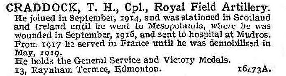 Craddock T H Cpl Royal Field Artillery
