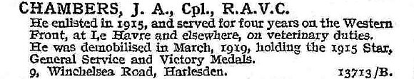 Chambers J A Cpl Army Veterinary Corps