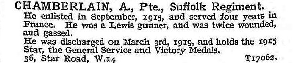 Chamberlain A Pte Suffolk Regiment
