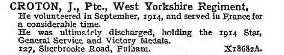 Croton J Pte West Yorkshire Regiment