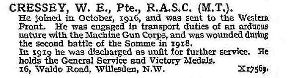 Cressey W E Pte Army Service Corps