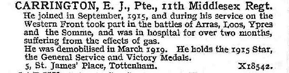 Carrington E J Pte 11th Middlesex Regiment