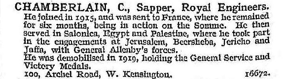 Chamberlain C Sapper Royal Engineers