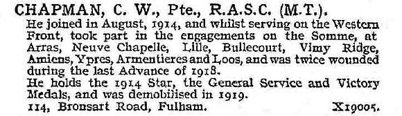 Chapman C W Pte Army Service Corps