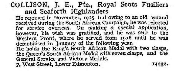 Collison J E Pte Royal Scots Fusiliers And Seaforth Highlanders