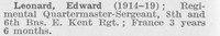 Leonard E Regt Qtr Mst Sergt 6th East Kent Regiment