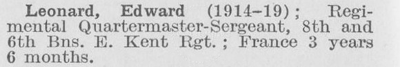 Leonard E Regt Qtr Mst Sergt 6th East Kent Regiment