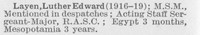 Layen L E Acting Staff Sergt Maj MSM Army Service Corps