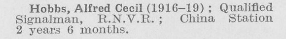 Hobbs A C Qualified Signalman Royal Naval Volunteer Reserve