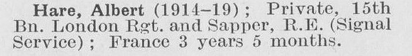 Hare A Pte 15th London Regiment