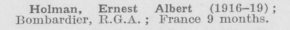 Holman E A Bmdr Royal Garrison Artillery