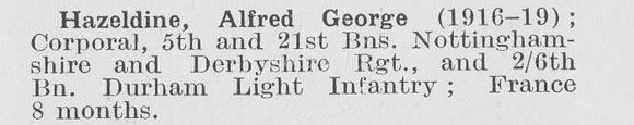 Hazeldine A G Cpl 6th Durham Light Infantry