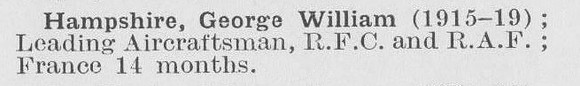 Hampshire G W Leading Aircraftsman Royal Flying Corps