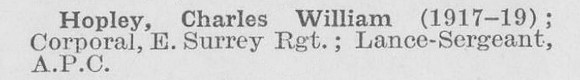 Hopley C W LSergt Army Pay Corps