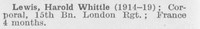 Lewis H W Cpl 15th London Regiment