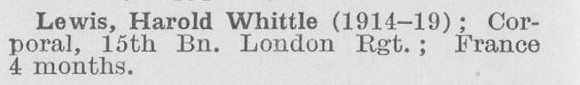 Lewis H W Cpl 15th London Regiment