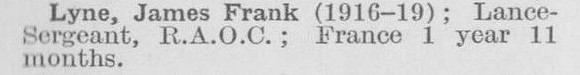 Lyne J F LSergt Army Ordnance Corps (LCC Chief Engineers Department Central Office)