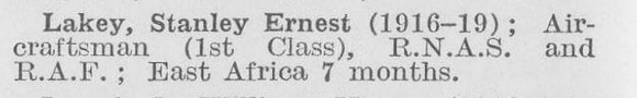 Lakey S E Aircraftsman 1st Class Royal Naval Air Service