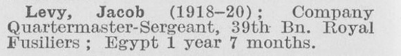 Levy J Comp Qtr Mst Sergt 39th Royal Fusiliers