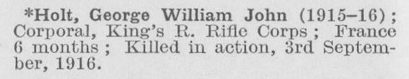 Holt G W J Cpl Kings Royal Rifle Corps (LCC Chief Engineers Department Central Office)