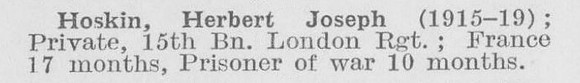 Hoskin H J Pte 15th London Regiment
