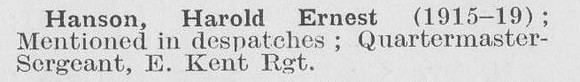 Hanson H E Qtr Mst Sergt East Kent Regiment