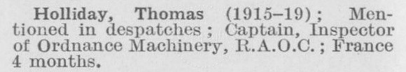 Holliday T Captain Army Ordnance Corps (LCC Chief Engineers Department Central Office)