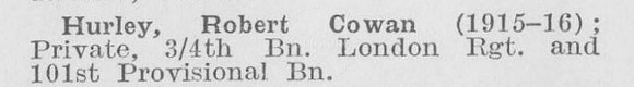 Hurley R C Pte 4th London Regiment