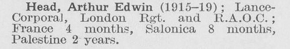 Head A E LCpl London Regiment And Army Ordnance Corps