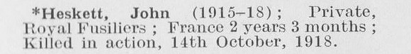 Heskett J Pte Royal Fusiliers