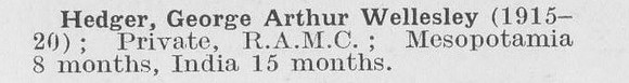 Hedger G A W Pte Royal Army Medical Corps