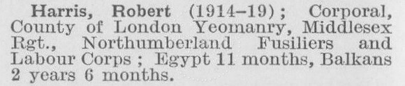 Harris R Cpl County Of London Yeomanry (LCC Chief Engineers Department Central Office)