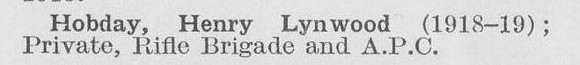 Hobday H L Pte Rifle Brigade And Army Pay Corps