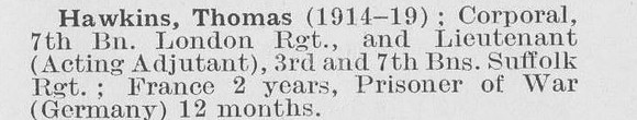 Hawkins T Lt 7th Suffolk Regiment