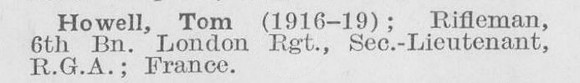 Howell T 2nd Lt Royal Garrison Artillery