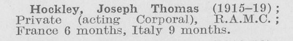 Hockley J T Pte Royal Army Medical Corps