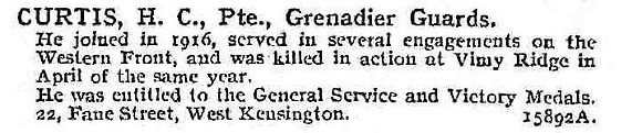 Curtis H C Pte Grenadier Guards