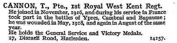 Cannon T Pte Royal West Kent Regiment