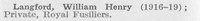 Langford W H Pte Royal Fusiliers