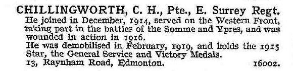 Chillingworth C H Pte East Surrey Regiment