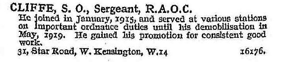 Cliffe S O Sergt Army Ordnance Corps
