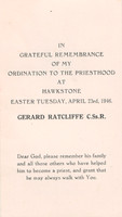Father Gerard Ratcliffe Ordination Card Back