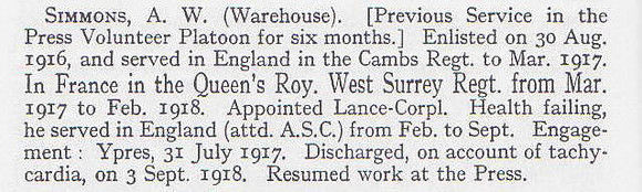 Simmons A W LCpl Queens Royal West Surrey Regiment