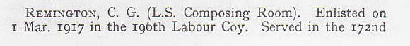 Remington C G Pte Labour Corps Short Record Of Service Part 1