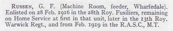 Russen G F Pte 28th Royal Fusiliers