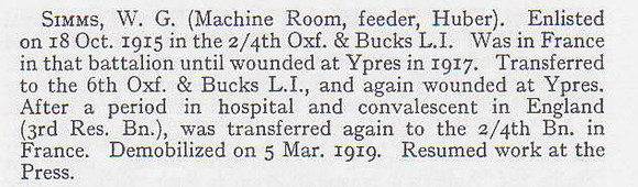 Sims W G Pte 4th Oxford & Bucks Light Infantry