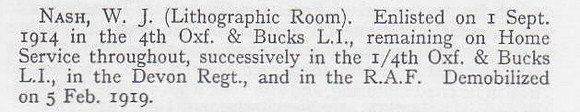 Nash W J Pte 4th Oxford & Bucks Light Infantry Short Record Of Service War Record Of The Oxford University Press 1923
